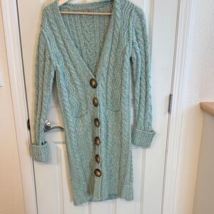 One Girl Who Teal Cable-Knit Button Front Cardigan